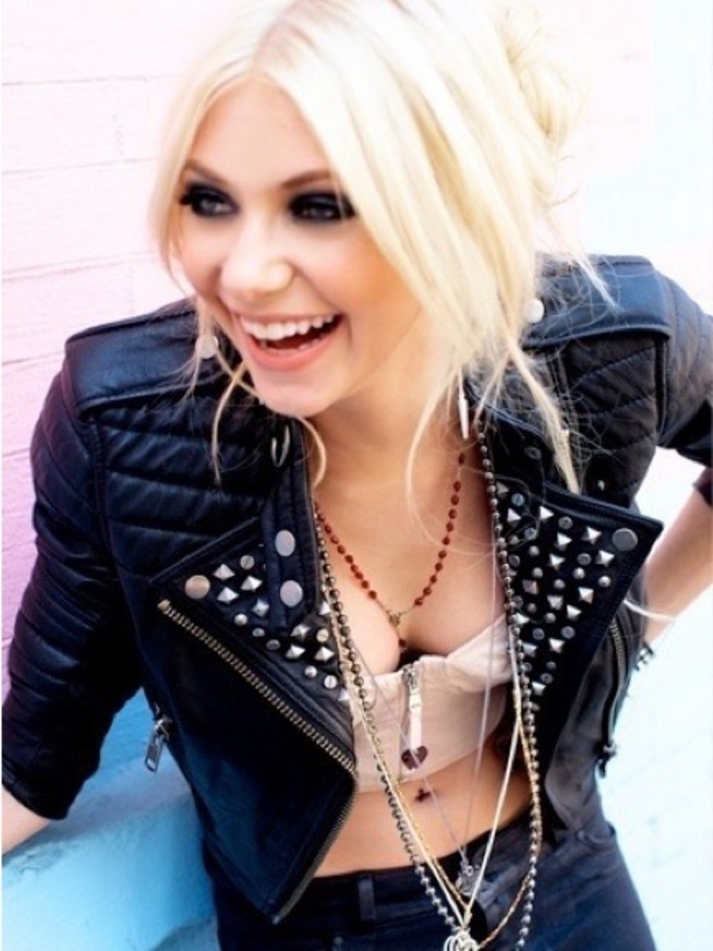 Studded Leather Biker Jacket - Black